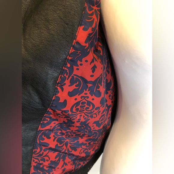 FREE PEOPLE Black Faux Leather Jacket w Floral Lining Sz Small - Picture 12 of 12